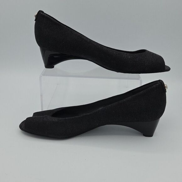 Stuart Weitzman Black Leather Shimmer Peep Toe Work Pumps Size 11 M EUC - Picture 2 of 8